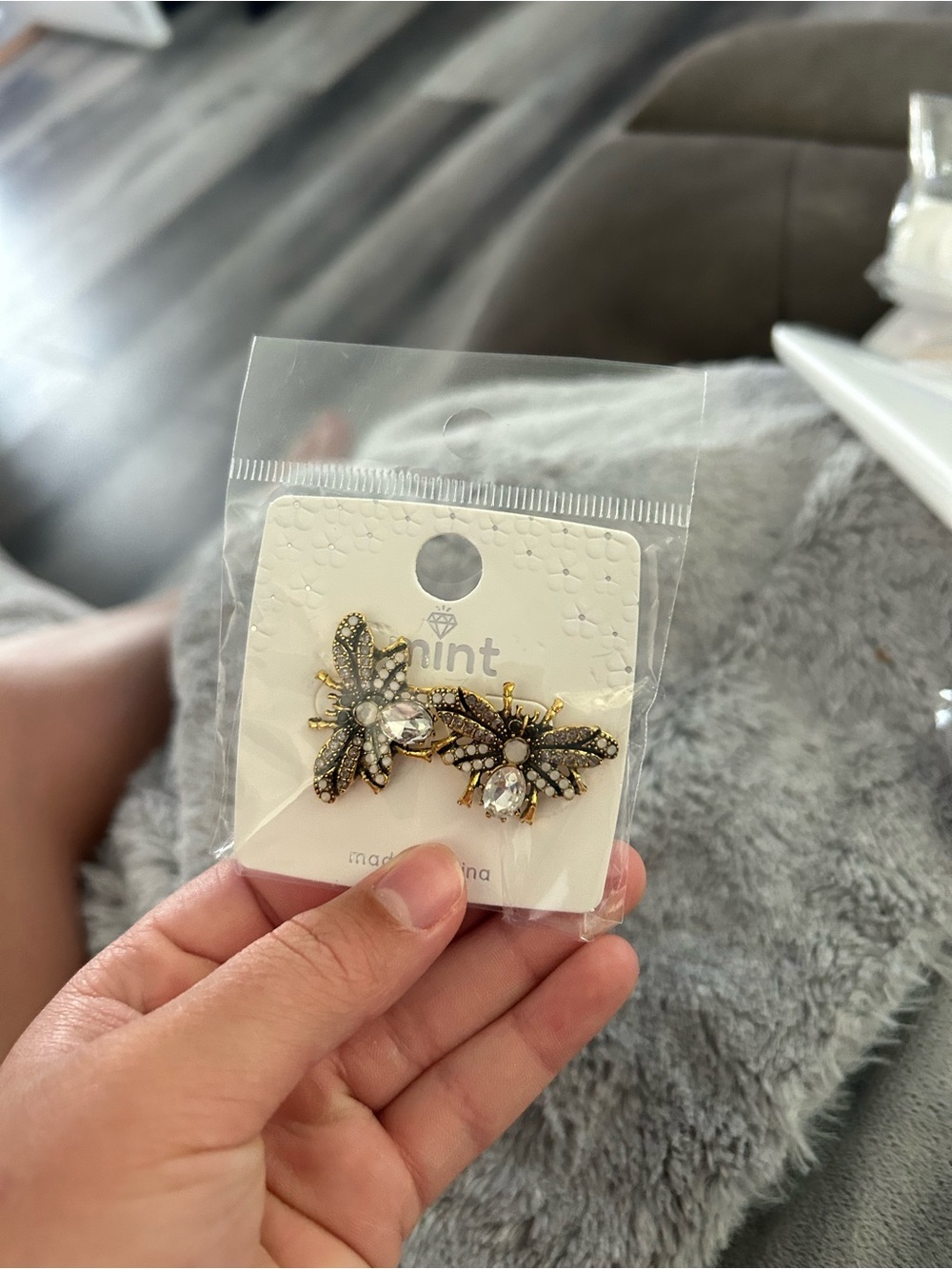 4/$50 Gold and Clear Crystal Bee Earrings